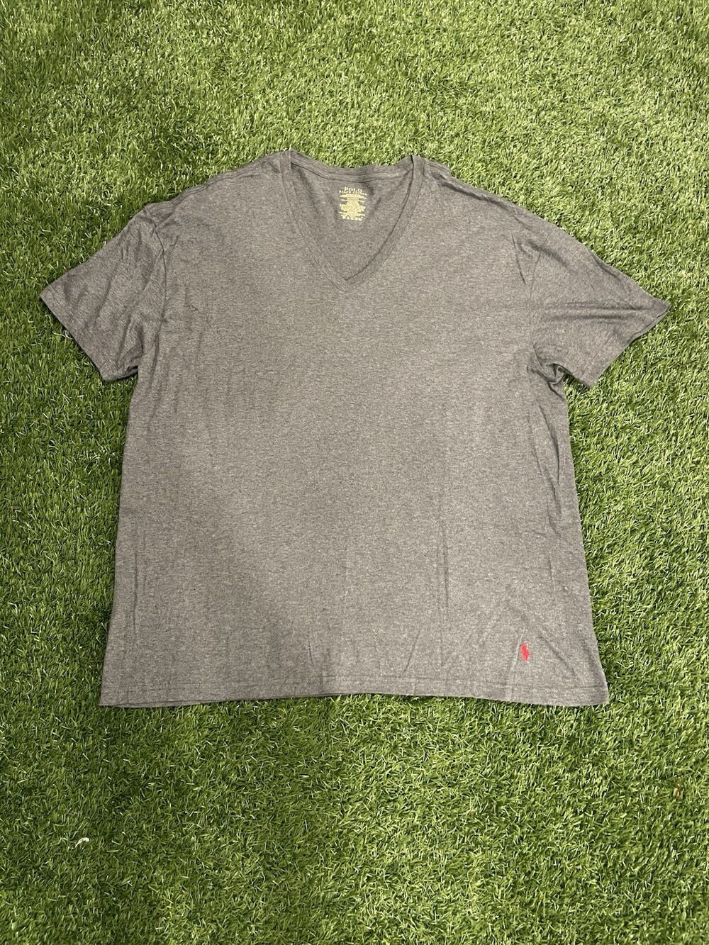 Polo Ralph Lauren V-Neck T-Shirt Mens 2XL Gray Classic Fit Cotton Short